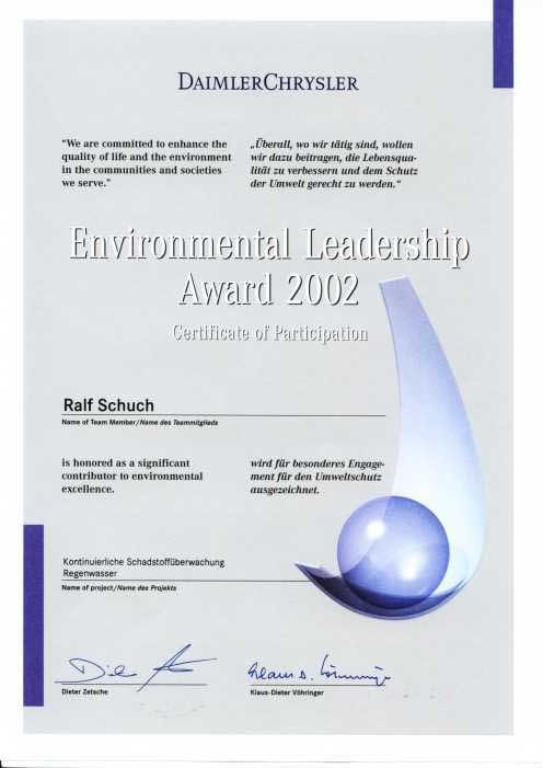 Environmental Leadership Award 2002